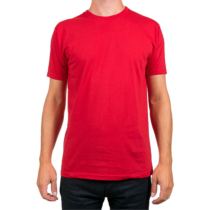 sarkana, vīrietis, vienkāršā, modelis, kanva, t-krekls, vīrieši