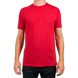 červená, muž, obyčajný, model, plátno, tričko, muži