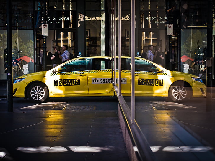 gul, taxi, bil, fordon, transport, staden, Urban