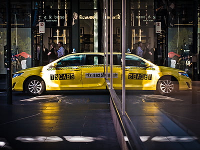 노란색, 택시, 자동차, 차량, 교통, 도시, 도시