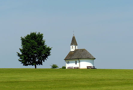 Chapelle, Chiemgau, arbre, idylle, ciel bleu, lieu de culte, Meadow