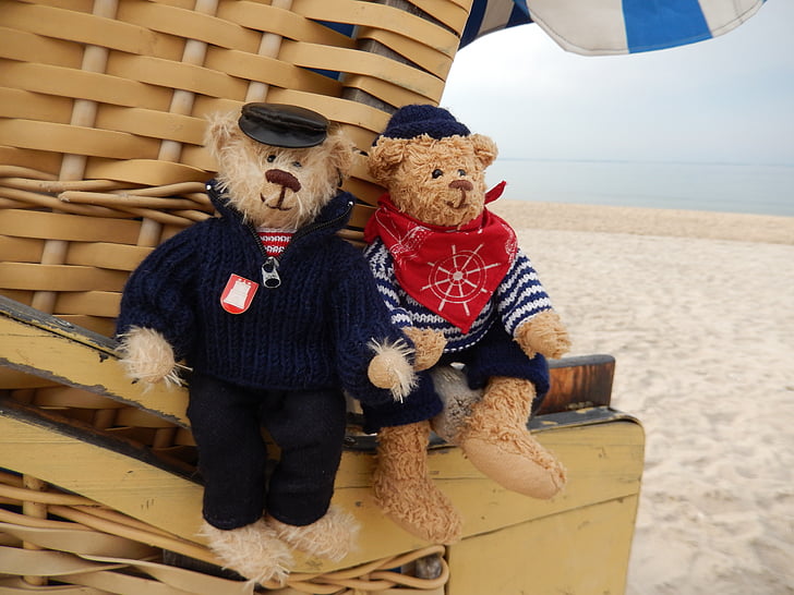 baltic sea, beach chair, teddy bears, teddies, sailors, coast, swim