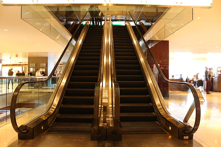 escalator, stairway, staircase, stair, step, walk, way