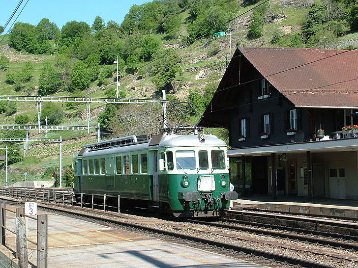 vasúti, motorkocsi, történelmileg, Svájc, BLS, BLS-südrampe, Ausserberg