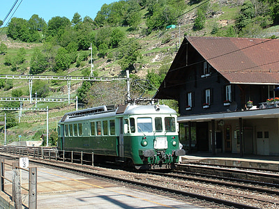 železnice, motorový vůz, historicky, Švýcarsko, BLS, BLS südrampe, Ausserberg