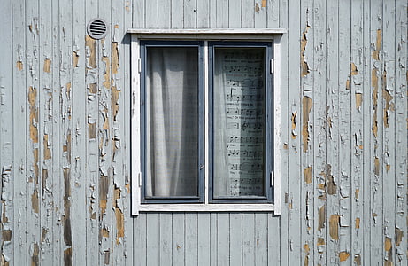 Fenster, Peeling, Farbe, die Fassade der, altes Haus, Wand, Reparatur