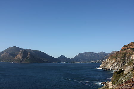 south africa, chapmans peak, chapman's peak drive, view of hout bay, sky, rock, water