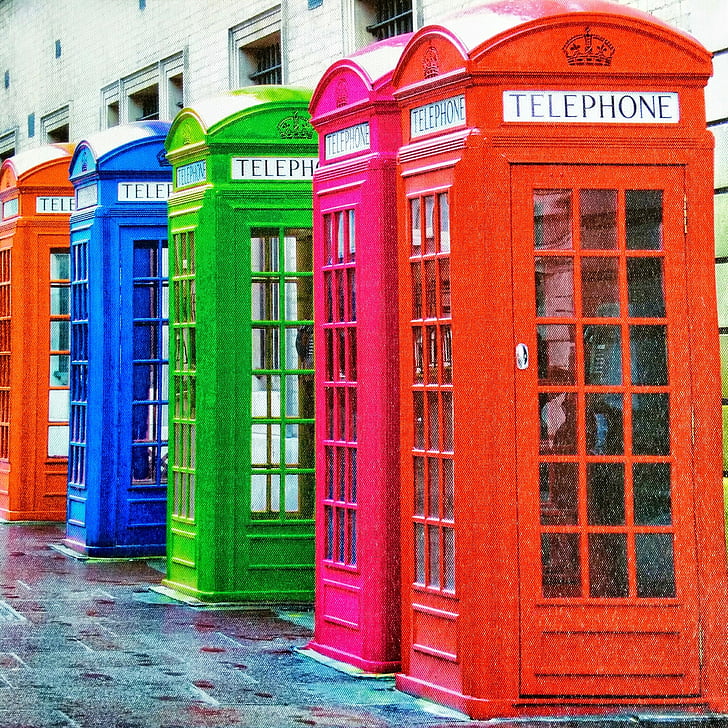 conversation, couleurs, feuille, cabine téléphonique, voyage, Londres