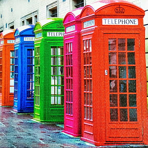konversation, färger, plåt, telefonkiosk, resor, London