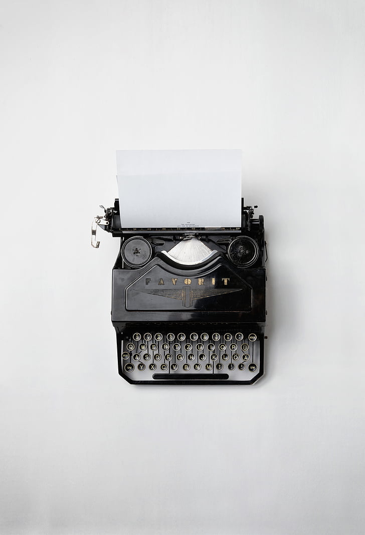 negre, màquina d'escriure, imprès, document, vell, anyada, favorit
