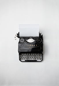 sort, skrivemaskine, trykt, papir, gamle, vintage, favorit