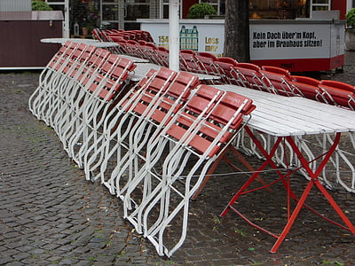 дъжд, столове, улично кафене, седалка, кафене, вън, влажна