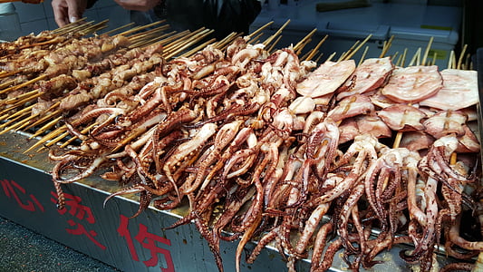 pescados y mariscos, Comida China, comida en la calle, comida asiática