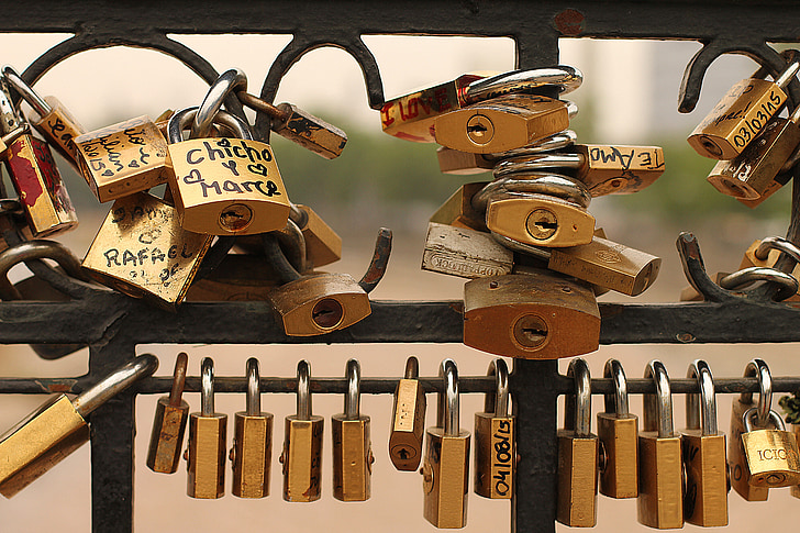 Locker, Bridge, Kærlighed, symbol, hængelås, par, hjerte