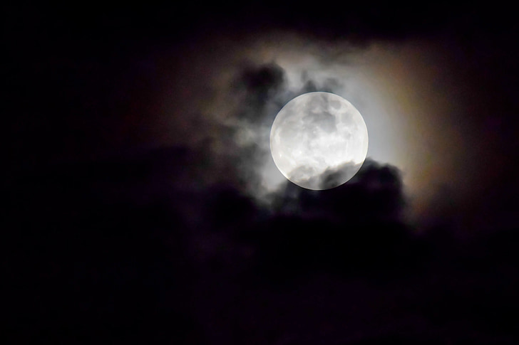 Lluna, llum de lluna, cel, núvols, nit, fosc, natura