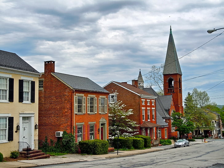wrightsville, pennsylvania, town, church, buildings, architecture, street