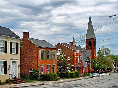 Wrightsville, Pennsylvania, staden, kyrkan, byggnader, arkitektur, Street