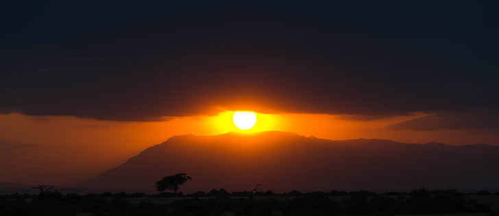 África, pôr do sol, safári, laranja, amarelo, ao ar livre, montanha