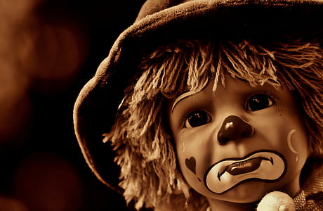 娃娃, 小丑, 悲伤, 棕褐色, 甜, 有趣, 玩具