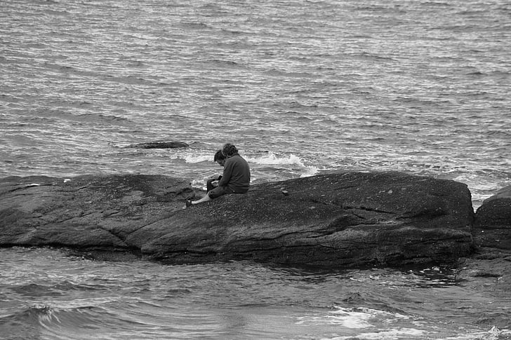 merkkiä, Rocks, Sea, ihmiset, ihmiset, miesten, istuu