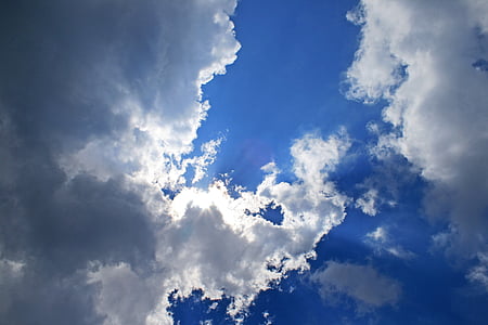 Himmel, Blau, hell, Wolken, weiß, eingefasst, beschriebenen