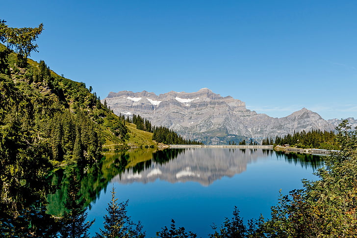 Suíça, montanhas, bergsee, reservatório, reflexão, montanha, Lago