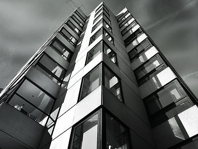 architectural design, architecture, black and white, building, business, city, contemporary