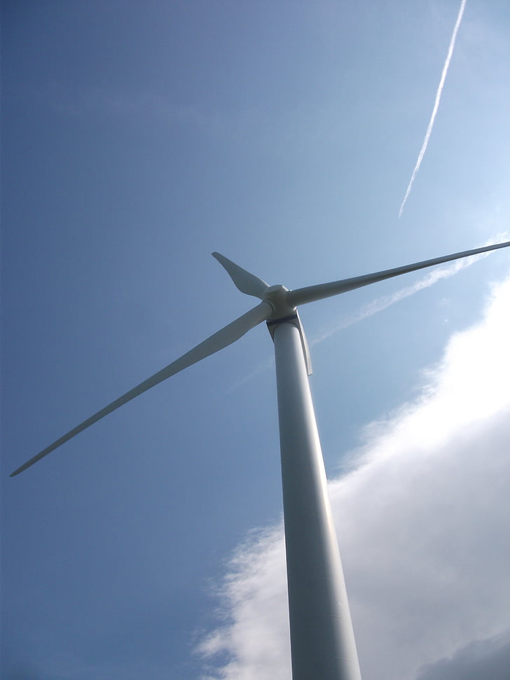 planta d'energia eòlica, cel, blau, núvols, turbina, electricitat, turbina de vent