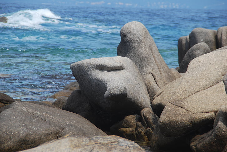 stones, sea, water, rock, nature, corsica