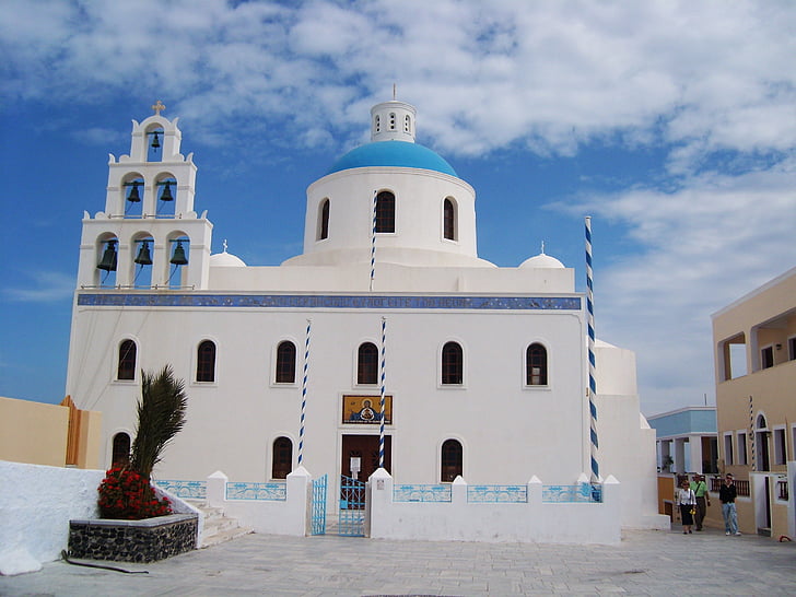 Crkva, Pravoslavna crkva, Grčka, plava, bijeli, Otok, Cyclades