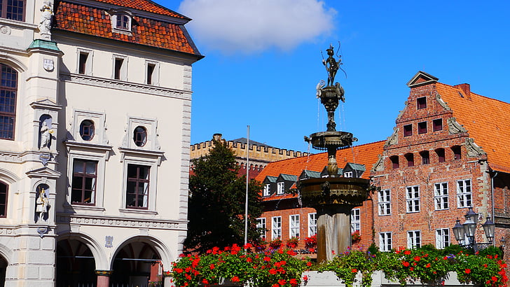 lüneburg, market-place, fountain, old town, historically, old, downtown