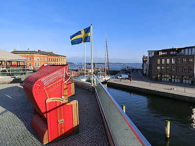flagg, Sverige, strand stol, Stralsund