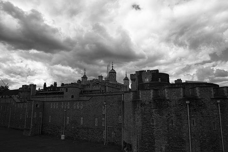 London tower, grad, nebo, siva, dramatično, London, Anglija