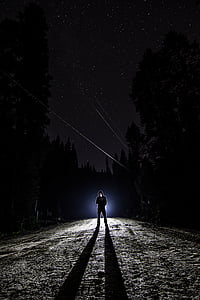illustration, man, standing, road, nighttime, guy, male