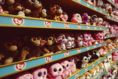 soft toy, shelf, toys, shop, store, childhood, gift
