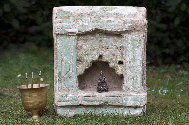 altar, pedra do templo, nicho, Índia, Copa, latão, incensário