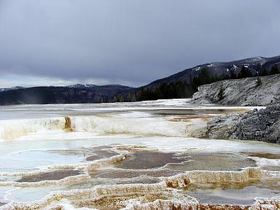 mammoth, hot, springs, terrace, minerals, landscape, water