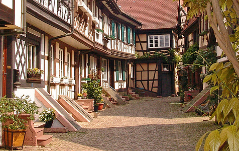 vieille ville, ruelle, poutrelle, bâtiment historique, passage, Moyen-Age, Gengenbach