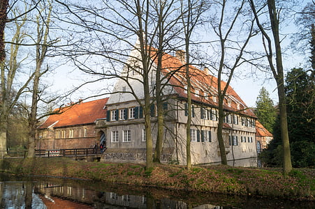 slott, vatten, medeltiden, Tyskland, floden, gamla, arkitektur