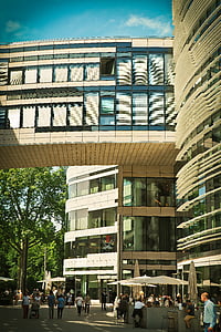 Architektura, nowoczesne, budynek, fasada, szkło, Abstrakcja, Kö łuk