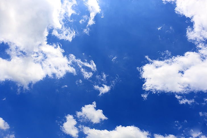 obloha, v cloudu, zelená, bílá, modrá, Příroda, počasí