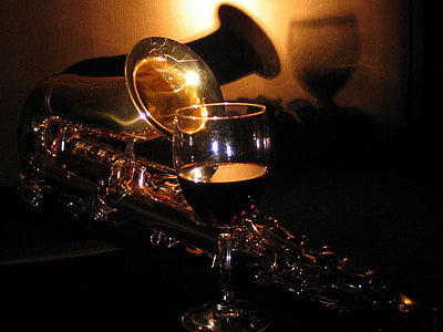 Sax, saxofon, musik, instrumenter, mørk, mørket, glas