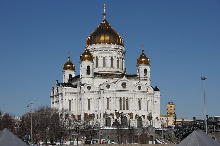 Храм Христа Спасителя, Москва, утро, Религия, Архитектура, Православные, Православие