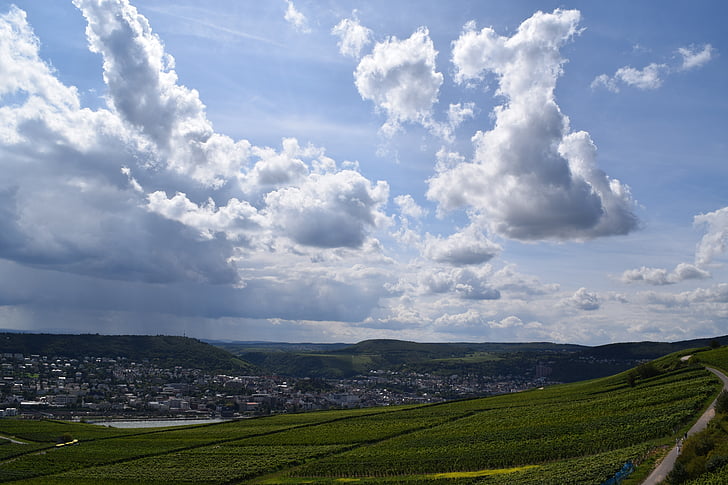 niebo, chmury, Rheingau, krajobraz