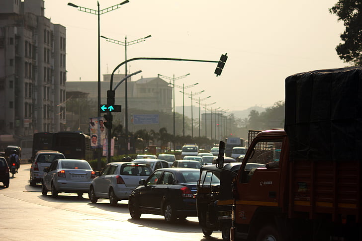mumbai, traffic, signal, cars, india, traffic jam, transportation