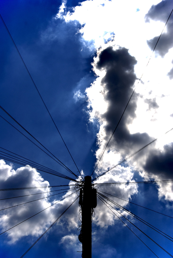 power line, sky, clouds, electricity, power, energy, voltage