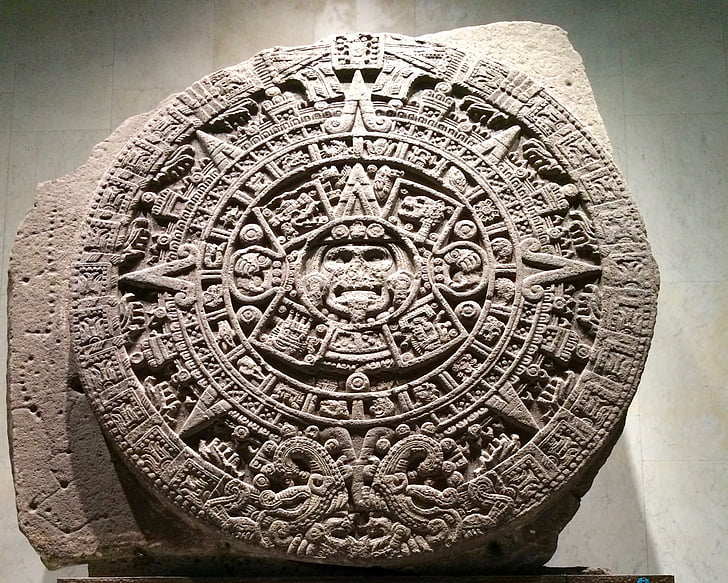 ปฏิทิน aztec, aztec, พิพิธภัณฑ์, เม็กซิโก, ประติมากรรม