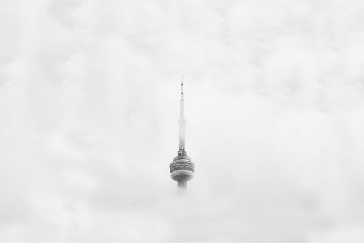 architettura, in bianco e nero, costruzione, nuvole, nuvoloso, grattacielo, Torre
