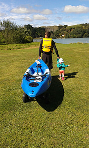 kayak, al aire libre, niño, padre, diversión, kayak, ocio