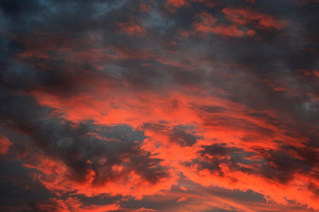 небо, облака, красный, оранжевый, Закат, свечения, блеск